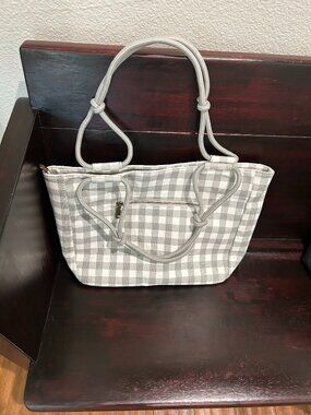Gray & White Check Tote